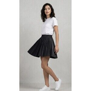 Tuckernuck Pomander Place Vegan Leather Mini Skort Pleated Black Sz S